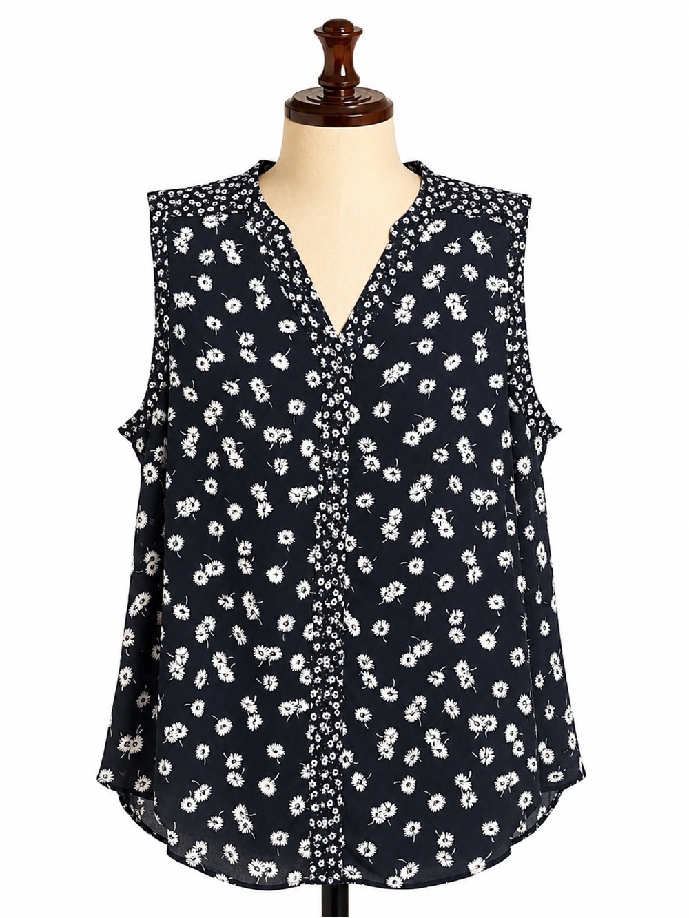 Talbots Black Floral Sleeveless Button-Front Top